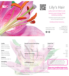 Lily's Hair Salon Price List | Mobile Hairdresser | Ladies Hairdresser | Peckham